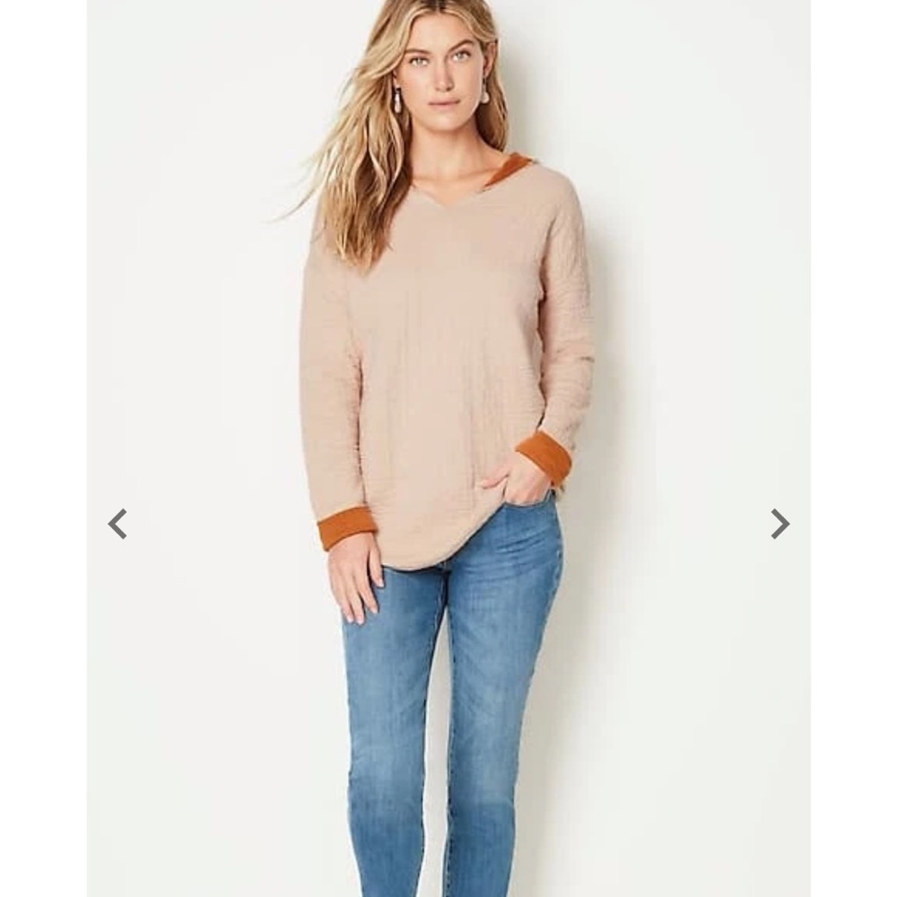 J. Jill Beige V-Neck Pullover with Rust Trim Accents